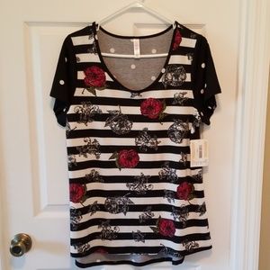 LuLaRoe Roses Stripes Polka Dot Rare Classic Tee